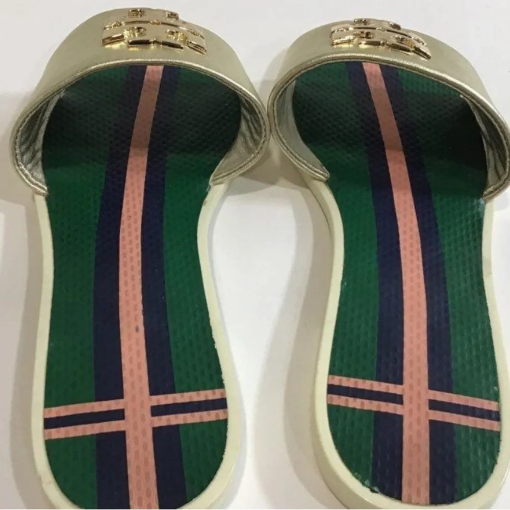 Women’s Tory Burch Metallic Gold Slide Flat Sandals Size 8M
